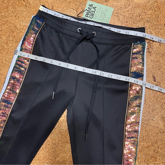 Pam & Gela Wm's Sequined Stripe Crop Track Pant NWT In Black Sz O/XS - Picture 12 of 16